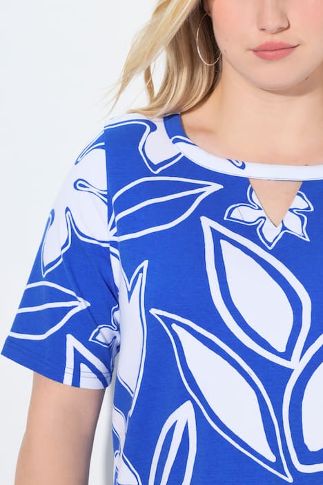 T-shirt, A-lijn, ronde hals, cut-out, korte mouwen