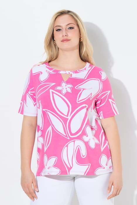 T-shirt, A-lijn, ronde hals, cut-out, korte mouwen