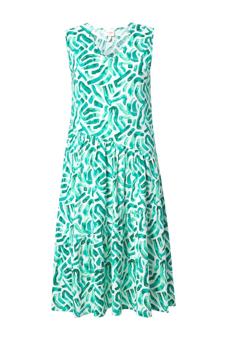 Midi šaty, diagonální volánky, áčkový střih, V výstřih, bez rukávů