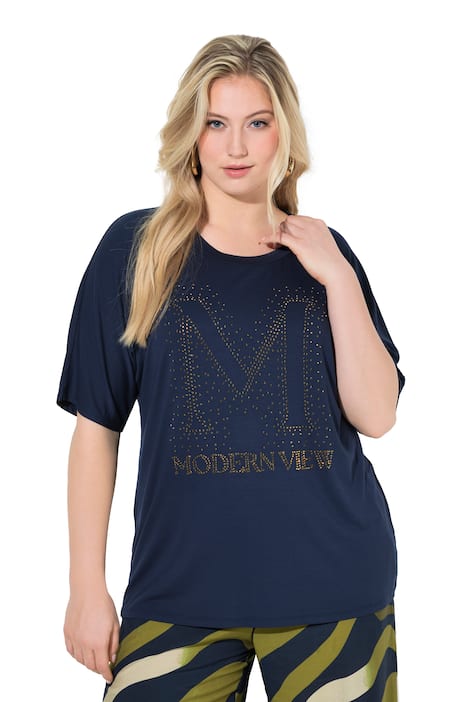 tričko, ozdobné kamínky, volný střih, kulatý výstřih, polodlouhý rukáv