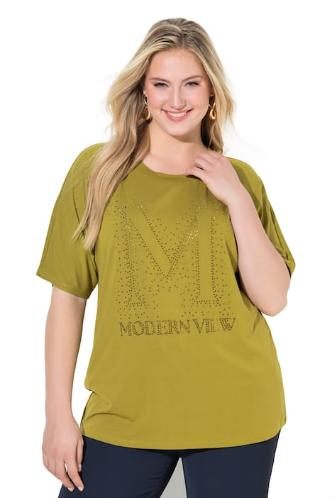 tričko, ozdobné kamínky, volný střih, kulatý výstřih, polodlouhý rukáv