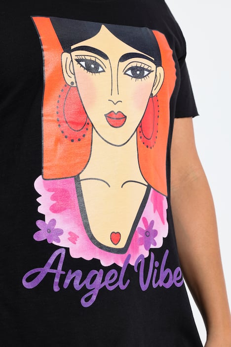 T-Shirt, Frauen-Motiv, offene Kanten, Halbarm