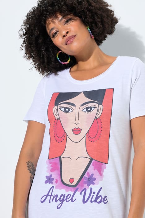 T-Shirt, Frauen-Motiv, offene Kanten, Halbarm