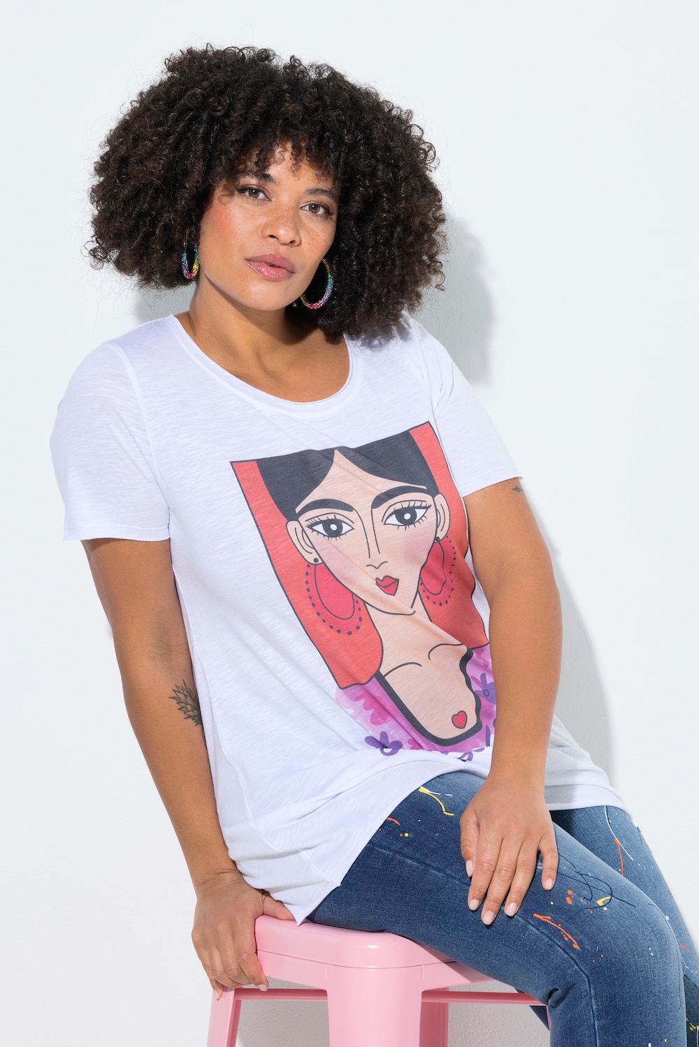 T-Shirt, Frauen-Motiv, offene Kanten, Halbarm