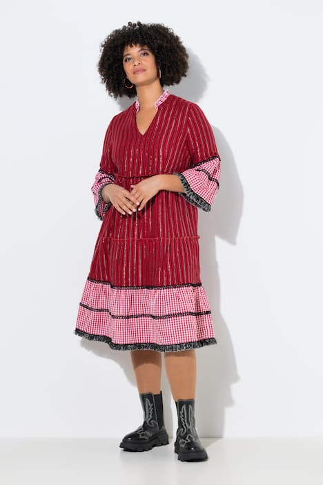 Maxi-jurk, jacquardmix, 3/4-mouwen