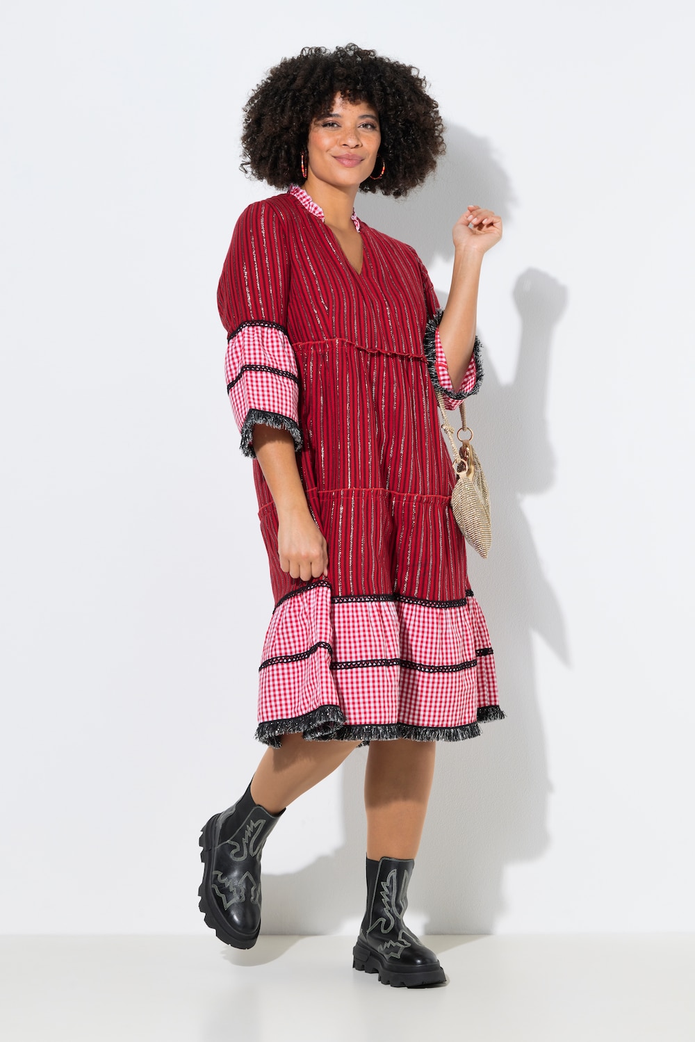 Maxi-jurk, jacquardmix, 3/4-mouwen