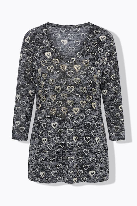T-Shirt, bequeme Passform, Herz-Muster, 3/4-Ärmel