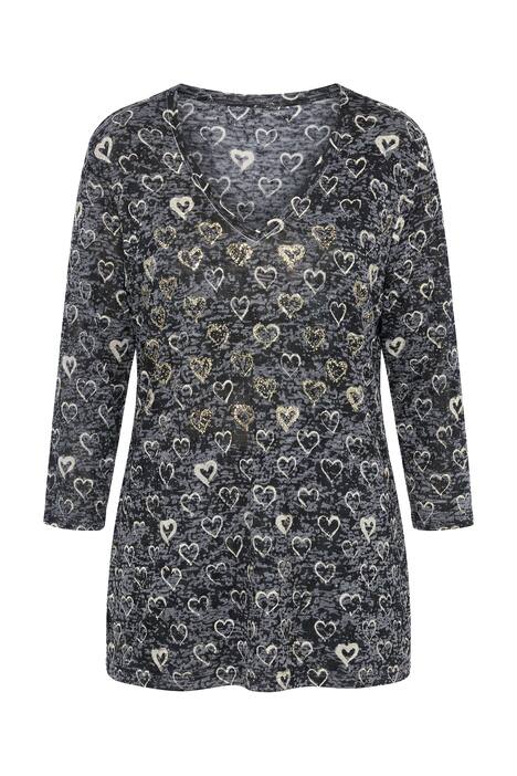 Tričko, pohodlný střih, srdcový vzor, 3/4 rukávy