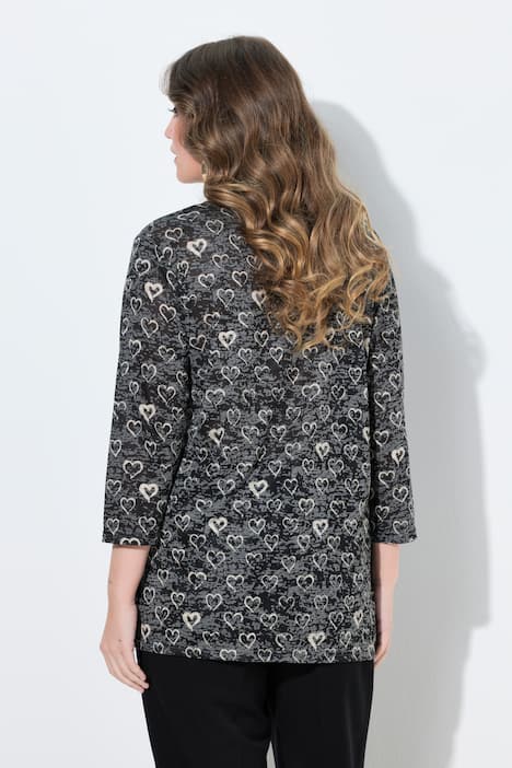 T-Shirt, bequeme Passform, Herz-Muster, 3/4-Ärmel