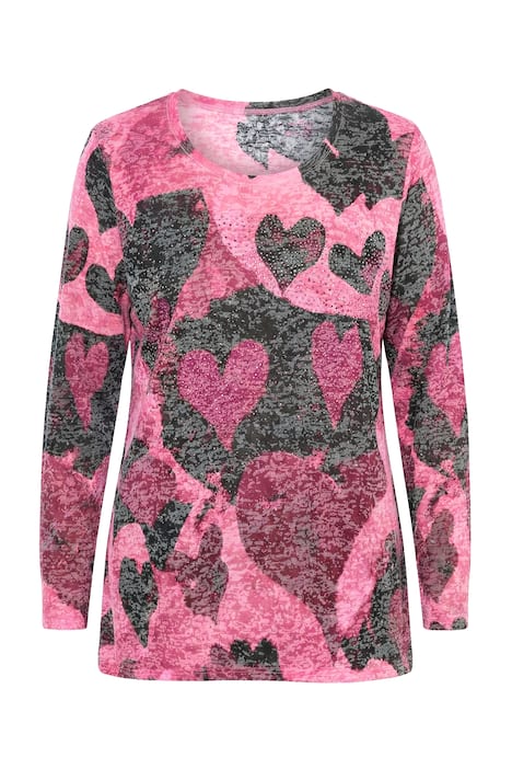 Tričko, pohodlný střih, srdcový vzor, dlouhé rukávy