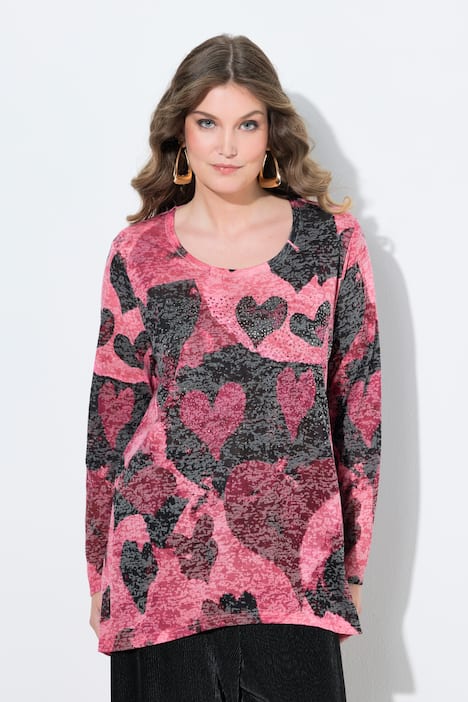 T-Shirt, bequeme Passform, Herz-Muster, Langarm