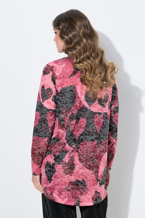 T-Shirt, bequeme Passform, Herz-Muster, Langarm