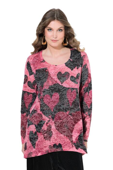 Tričko, pohodlný střih, srdcový vzor, dlouhé rukávy