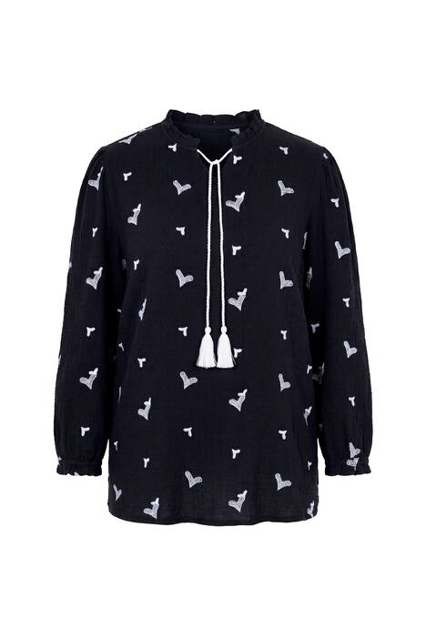 Halenka, A střih, mušelín se srdcovou výšivkou, dlouhé rukávy