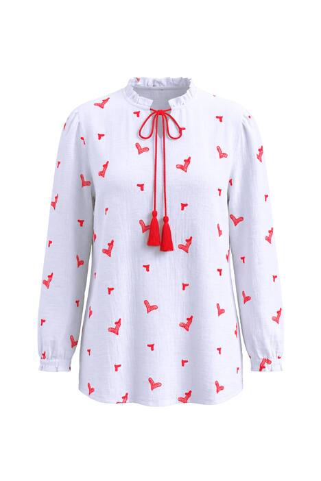 Halenka, A střih, mušelín se srdcovou výšivkou, dlouhé rukávy