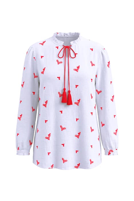 Halenka, A střih, mušelín se srdcovou výšivkou, dlouhé rukávy