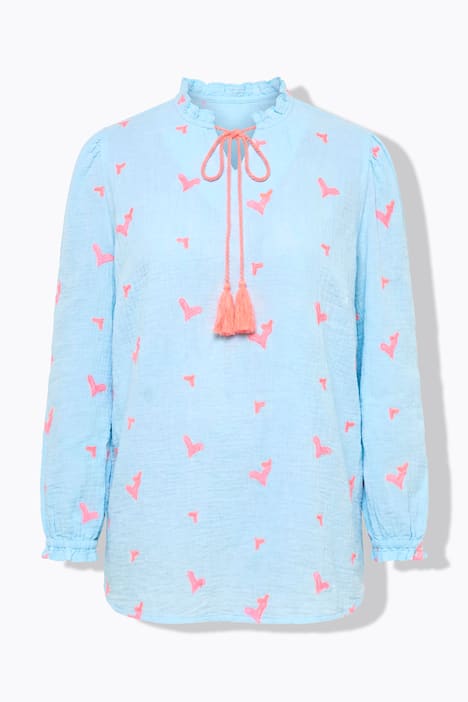 Bluse, A-Linie, Musselin mit Herz-Stickerei, Langarm