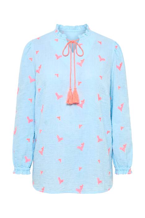 Halenka, A střih, mušelín se srdcovou výšivkou, dlouhé rukávy