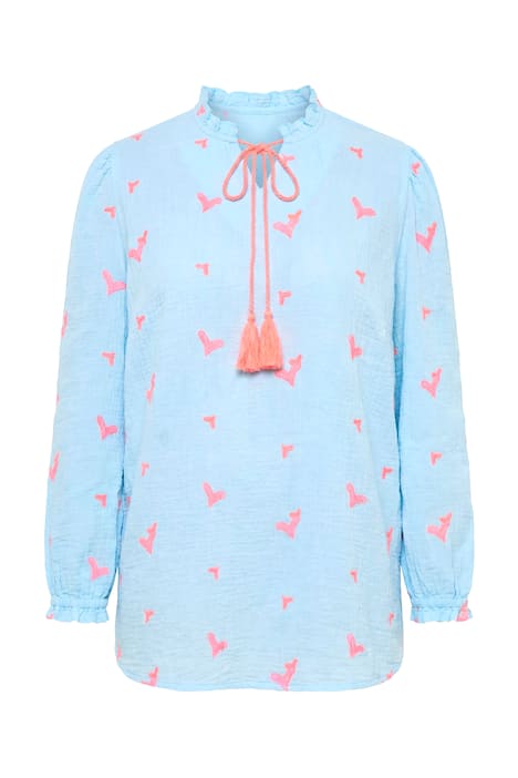 Halenka, A střih, mušelín se srdcovou výšivkou, dlouhé rukávy