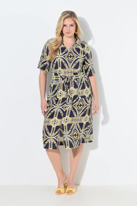 Midikleid, A-Linie, Hemdkragen, Halbarm, Taschen