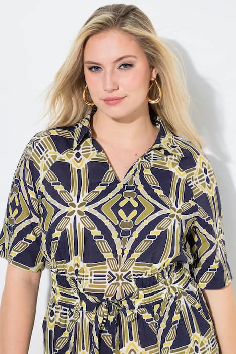 Midikleid, A-Linie, Hemdkragen, Halbarm, Taschen