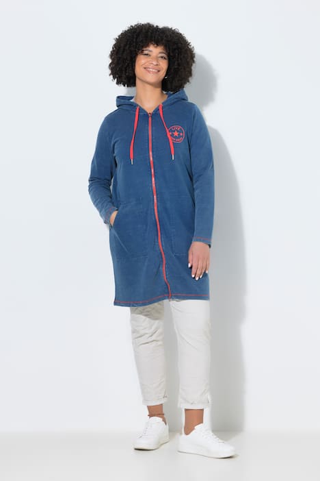 Sweatjacke, längerer Komfort Fit, Kapuze, Farb-Akzente
