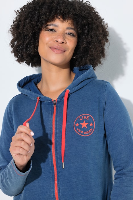 Sweatjacke, längerer Komfort Fit, Kapuze, Farb-Akzente