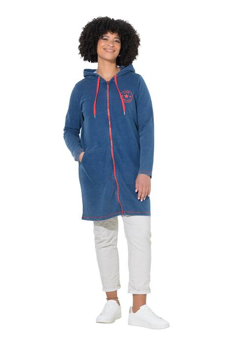 Mikina, delší Comfort střih, kapuce, barevné akcenty