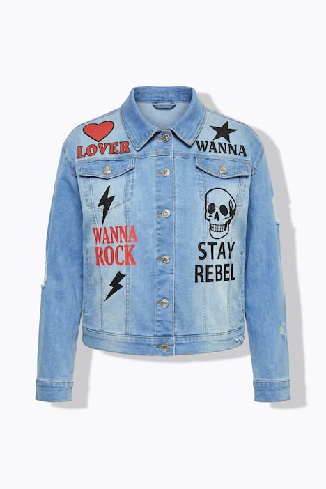Jeansjacke, Oversize Fit, Prints, Stretchdenim