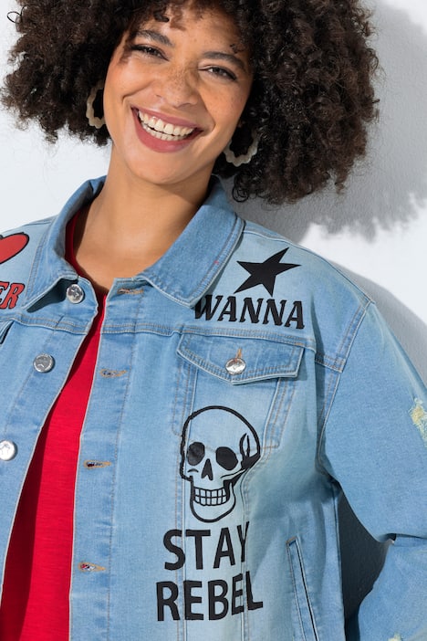 Jeansjacke, Oversize Fit, Prints, Stretchdenim