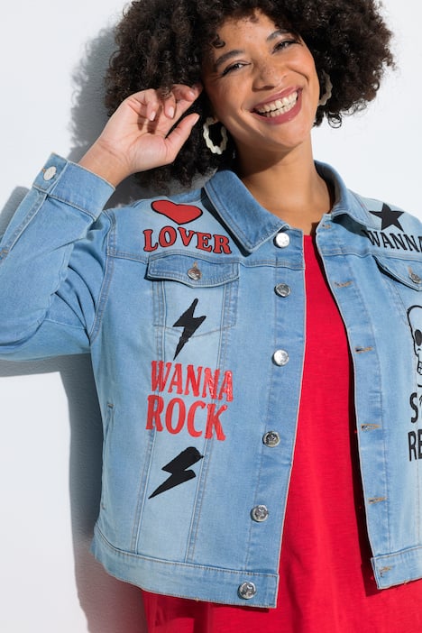 Jeansjacke, Oversize Fit, Prints, Stretchdenim