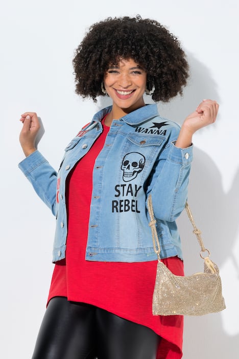 Jeansjacke, Oversize Fit, Prints, Stretchdenim