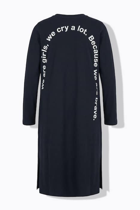 Jersey jurk, A-lijn, midi-lengte, boogprint, lange mouwen