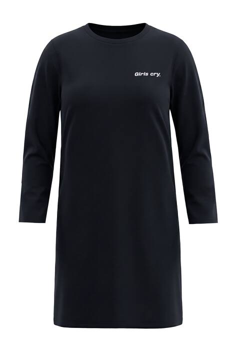 Žerzejové šaty, A střih, midi délka, nápis Bogen, dlouhé rukávy