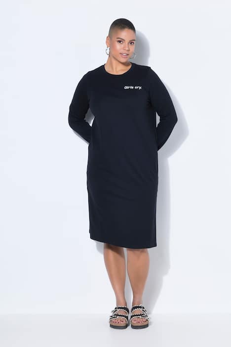 Jersey jurk, A-lijn, midi-lengte, boogprint, lange mouwen