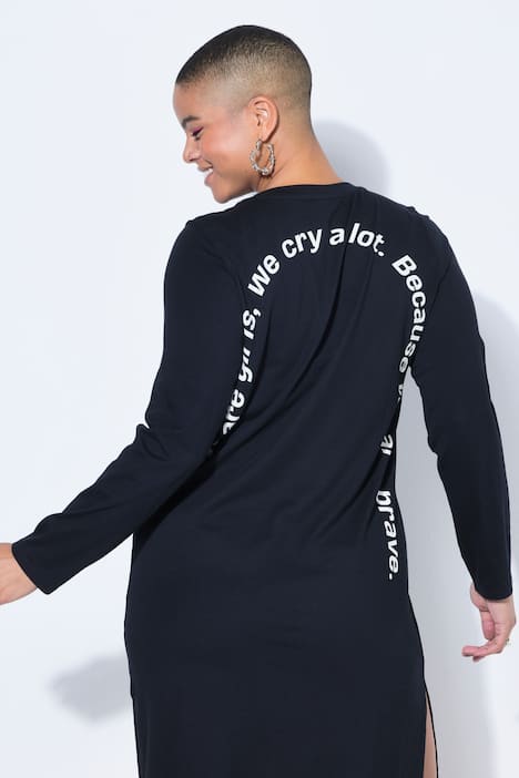 Jersey jurk, A-lijn, midi-lengte, boogprint, lange mouwen