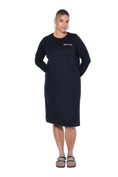 Žerzejové šaty, A střih, midi délka, nápis Bogen, dlouhé rukávy