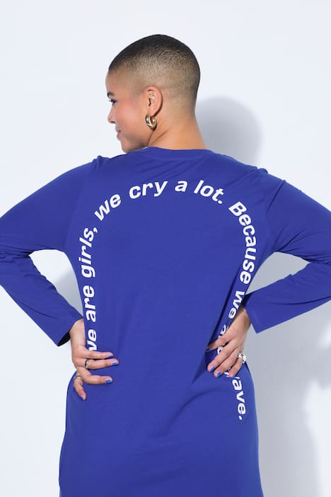 Jersey jurk, A-lijn, midi-lengte, boogprint, lange mouwen