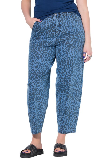 Džíny balónového střihu, vysoký pas, leopardí vzor, 5 kapes