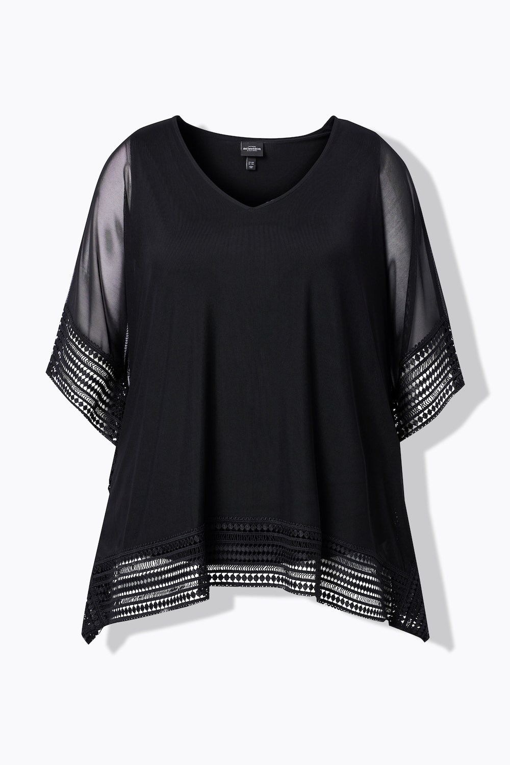 Stora storlekar Meshblus, Dam, svart, storlek: 62/64, Viskos/Polyester, Ulla Popken