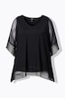 Blouse met mesh, kanten randen, oversized, V-hals, 3/4-mouwen