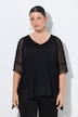 Blouse met mesh, kanten randen, oversized, V-hals, 3/4-mouwen