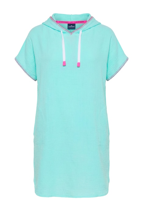 Mušelínové plážové šaty, kapuce, polo rukáv