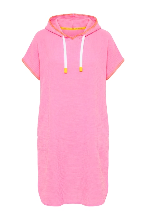 Mušelínové plážové šaty, kapuce, polo rukáv