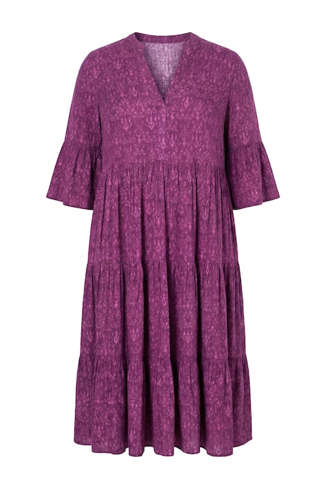 Maxi šaty, A střih, kašmírový vzor, 3/4 rukávy s volánem