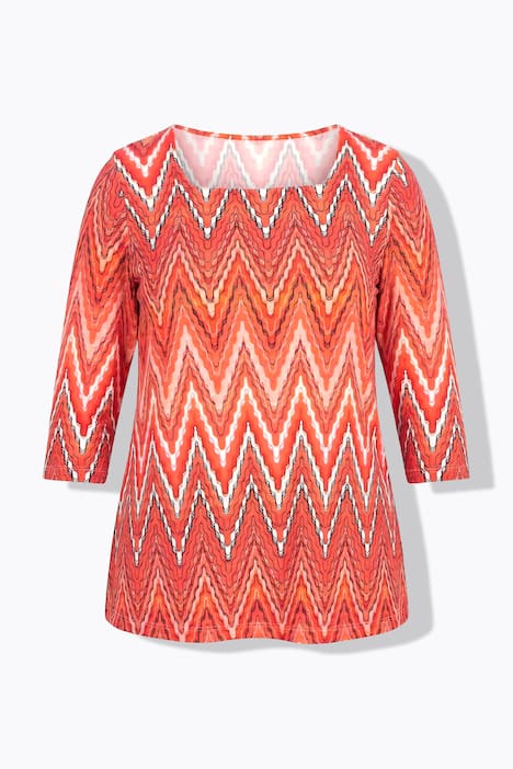 T-shirt, motif à chevrons. Encolure carrée et coupe évasée