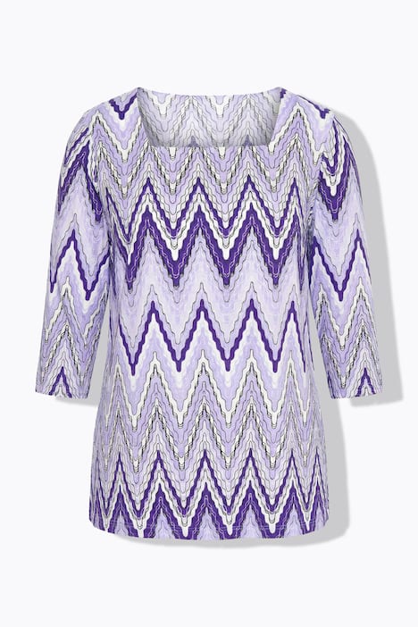 T-shirt, A-lijn, zigzagpatroon, carréhals