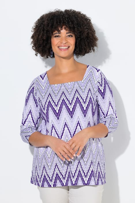 T-shirt, A-lijn, zigzagpatroon, carréhals