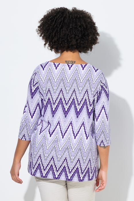 T-shirt, A-lijn, zigzagpatroon, carréhals