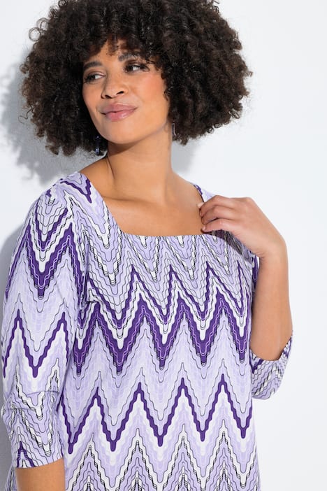 T-shirt, A-lijn, zigzagpatroon, carréhals